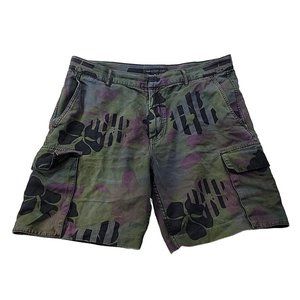 Marc Jacobs Men 36 Green Floral Camo Cargo Shorts Pockets 8.5" Cotton Military
